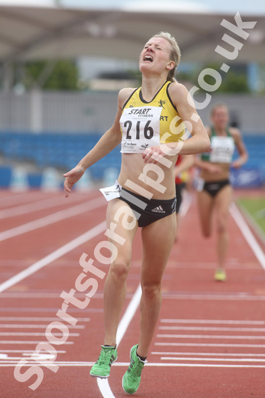 Elle Baker (Stockport Harriers) wins the senior ladies 1500 metres, Northern Championships, Sport City, Manchester